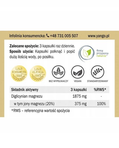 Yango - Diglicynian magnezu 90 kapsułek zdjęcie 2