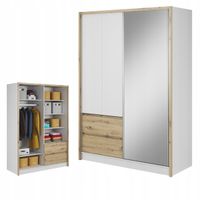 SZAFA GARDEROBA PRZESUWNA LILIA BIAŁA ARTISAN 150CM DUŻA DRĄŻEK LUSTRO