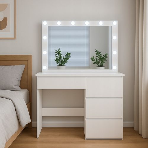 TOALETKA KOSMETYCZNA 90cm BIAŁA Z LUSTREM I OŚWIETLENIEM LED STORMY na Arena.pl