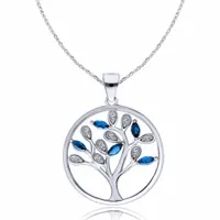 Srebrny Naszyjnik Łańcuszek Szafirowe Drzewko Szczęścia Drzewo SREBRO 925