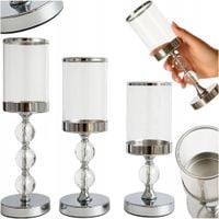 3x ŚWIECZNIK ZESTAW KOMPLET METAL SZKLANY LAMPION SREBRNE DEKORACJA GLAMOUR