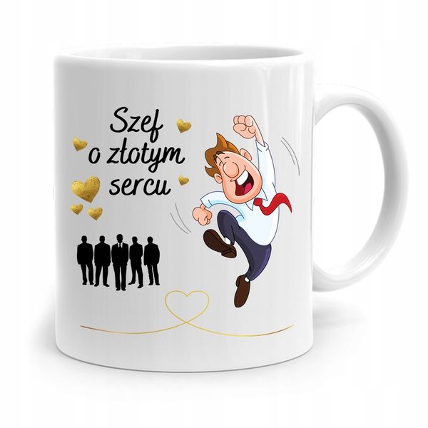 Kubek Prezent Dla Szefa O Złotym Sercu Z Nadrukiem Ze Zdjęciem zdjęcie 1