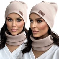 CIEPŁY KOMPLET DAMSKI CZAPKA+ KOMIN PRODUKT POLSKI MODNY ZIMOWY KREM