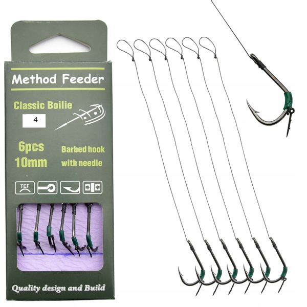 Haczyki Method Feeder na przyponie z igłą # 4 - 6 szt zdjęcie 1