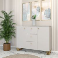 KOMODA KLARA 120 KASZMIR BEŻ ZŁOTY nogi metal salon sypialnia