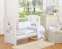 komplet pościeli dla dzieci 120x90cm z ochraniaczem 3-cz sówki szare