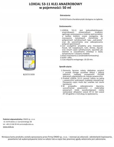 KLEJ DO ŁOŻYSK TULEJEK WAŁÓW LOXEAL 53-11 ŚREDNIO DEMONTOWALNY 50 ml na Arena.pl