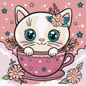 Malowanie po numerach - Kwiatowa filiżanka 25x25cm