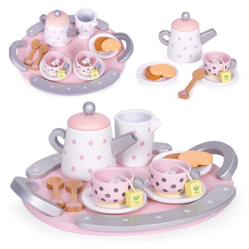 Drewniany zestaw do herbaty filiżanki czajnik 15 elementów ECOTOYS na Arena.pl