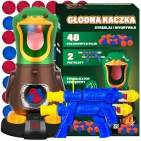 GŁODNA KACZKA STRZELANIE DO CELU 2 PISTOLETY 48 szt KULEK DLA DZIECI ZESTAW