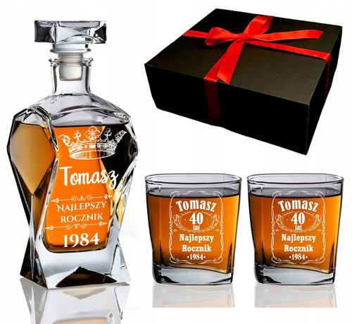 KARAFKA 2 SZKLANKI GRAWER DO WHISKY PREZENT DZIEŃ MĘŻCZYZNY URODZINY 18-99 na Arena.pl