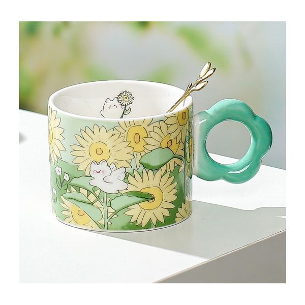 Kwiatowy Kubek Z Łyżeczką 280 Ml + Pudełko Na Prezent Kb01Zie zdjęcie 3