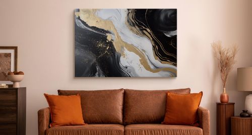 Obraz Canvas Do Salonu Czarny MARMUR Abstrakcja Elementy Złota 30cm x 20cm na Arena.pl