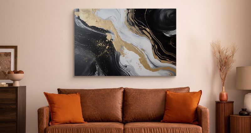 Obraz Canvas Do Salonu Czarny MARMUR Abstrakcja Elementy Złota 30cm x 20cm zdjęcie 8