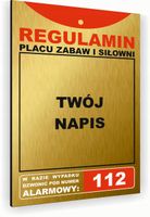 Tabliczka znak informacyjny 40x30 Złota REGULAMIN SIŁOWNI Nierdzewna