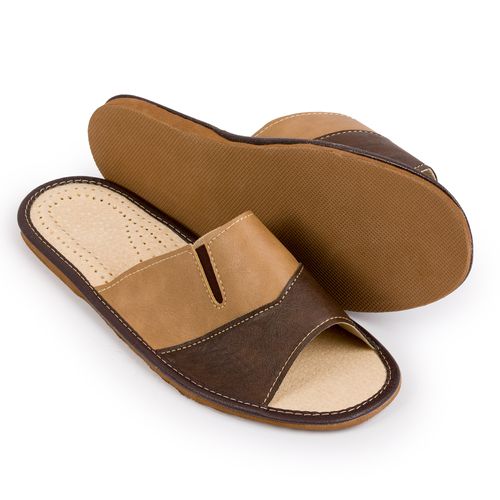 Kapcie Klapki Pantofle Domowe Męskie Skórzane Brązowe 43 na Arena.pl