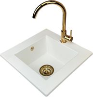 Zlewozmywak jednokomorowy FRENIT 12 biały + bateria złota