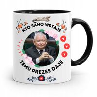 Kubek Czarny Śmieszny Pis Jarosław Kaczyński Z Nadrukiem Ze Zdjęciem