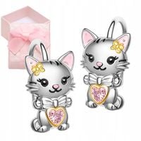 SREBRNE KOLCZYKI DLA DZIEWCZYNKI KOT KOTKI ANGIELSKIE PREZENT NA URODZINY