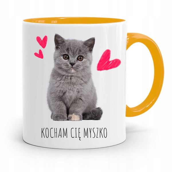 Kubek Żółty Na Walentynki Kocham Cię Myszko Z Nadrukiem Ze Zdjęciem zdjęcie 1