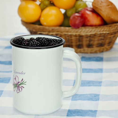 KUBEK GŁADKI EMALIOWANY 1,5L WZÓR LAWENDA SOLIDNY NA NAPOJE MLEKO KOMPOT na Arena.pl