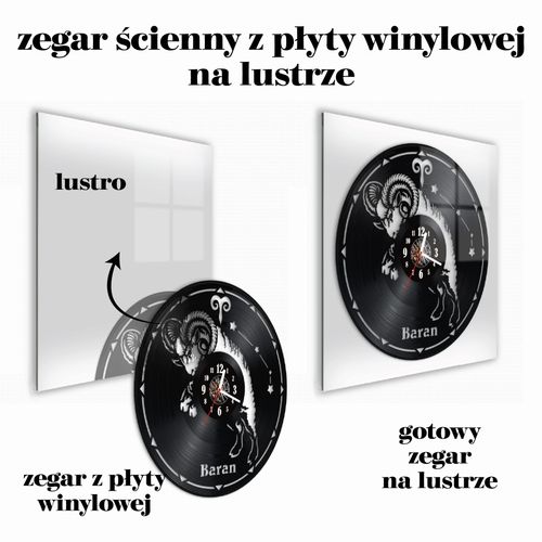 Zegar Ścienny z płyty winylowej na lustrze ZNAKI ZODIAKU 12 wzorów  30x30 na Arena.pl