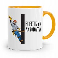 Kubek Żółty Prezent Elektryka Elektryk Akrobata Z Nadrukiem Ze Zdjęciem