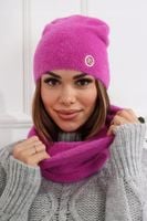 KOMPLET DAMSKI CZAPKA BEANIE KOMIN GOLF TUBA ZESTAW CIEPŁY ALPAKA FUKSJOWY