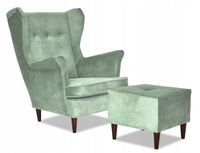 Fotel uszak ARI z podnóżkiem skandynawski  miętowy seledyn