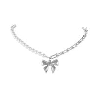 Choker z pereł i łańcucha, z gładką kokardką Aria Princess Collection