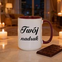 Duży kubek XXL z brązowym wnętrzem i uszkiem z Twoim nadrukiem
