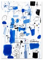 Plakat niebieski biały obraz 50x70 cm