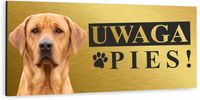 Tabliczka UWAGA ZŁY PIES BROHOLMER złota aluminium
