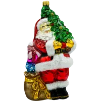 Bombka choinkowa szklana: Święty Mikołaj z ciemnozieloną choinką