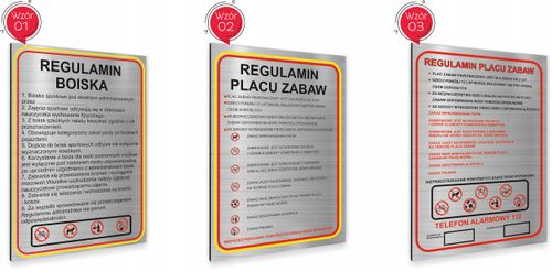 REGULAMIN PLACU ZABAW TABLICZKA INFORMACYJNA ALUMINIOWA na Arena.pl