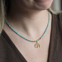 Naszyjnik regulowany - Amazonit kostki, księżyc i srebro złocone