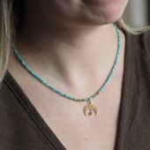 Naszyjnik regulowany - Amazonit kostki, księżyc i srebro złocone