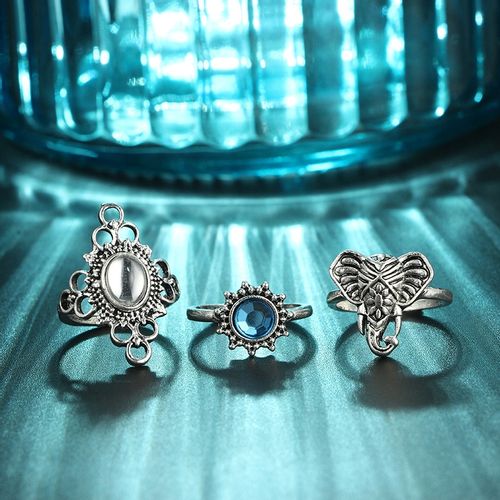 Srebrny ZESTAW PIERŚCIONKÓW RETRO PUNK BOHO 72 na Arena.pl