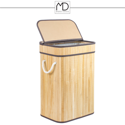 SKŁADANY KOSZ POJEMNIK NA PRANIE BIELIZNĘ Z POKRYWĄ BAMBUSOWY DREWNIANY 80L na Arena.pl
