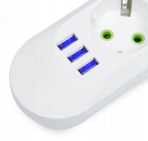 LISTWA ZASILAJĄCA 3 GNIAZDA + 3 USB PRZEDŁUŻACZ 2M na Arena.pl