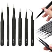 Zestaw pęset precyzyjnych antystatycznych ESD serwisowych 6 sztuk czarnych