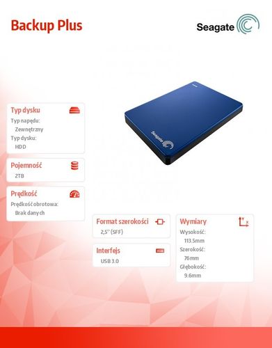 Seagate STDR2000202 2TB 2,5'' USB3.0 Backup Plus na Arena.pl