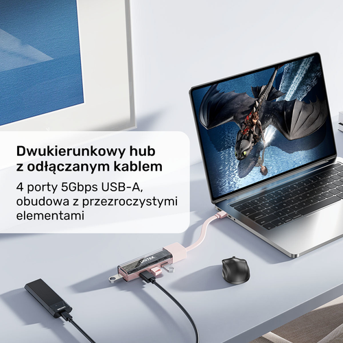 Unitek hub dwukierunkowy USB C/USB A 5Gbps, 4x USB A kremowy na Arena.pl