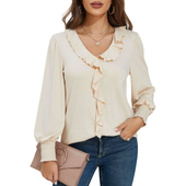 Bluzka damska dekolt V bufiaste rękawy elegancka vintage beżowa roz. S