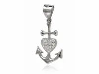 DELIKATNY RODOWANY SREBRNY WISIOREK KOTWICA SERCE SERDUSZKO BIAŁE CYRKONIE