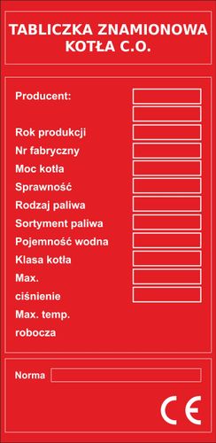 Oznaczenie Tabliczka na piec kocioł grzewczy C.O. na Arena.pl