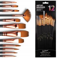 PĘDZLE MALARSKIE PROFESJONALNE ARTYSTYCZNE PRECYZYJNE ZESTAW PĘDZLI 12szt