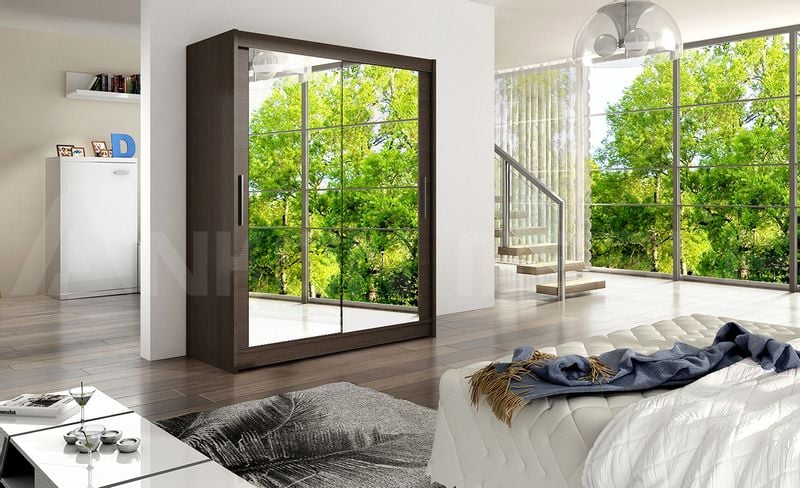 Szafa przesuwna Westa XI z lustrem 150cm - pojemna garderoba - CHOCO zdjęcie 2