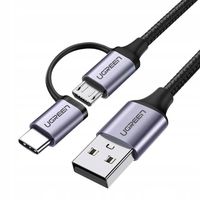 Kabel UGREEN 2w1 USB-microUSB i USB-C 1m 2.4A Ładowanie i Dane Czarny
