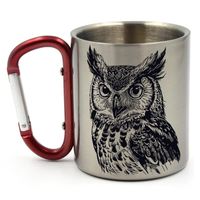 KUBEK Z SOWĄ. METALOWY KUBEK Z KARABIŃCZYKIEM, 300ML